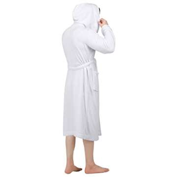 NY Threads Mens Hooded Fleece Bathrobe Plush Long Spa Robe, Large-X-Large, White