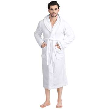 NY Threads Mens Hooded Fleece Bathrobe Plush Long Spa Robe, Large-X-Large, White