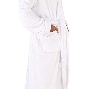 NY Threads Mens Hooded Fleece Bathrobe Plush Long Spa Robe, Large-X-Large, White