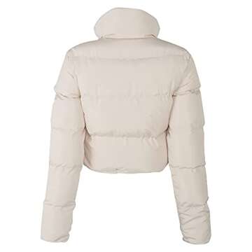 Leirke Women's Winter Puffer Jacket Cropped Full-Zip Long Sleeve Pocketed Warm Quilted Padded Crop Bubble Coat(Beige,Medium)