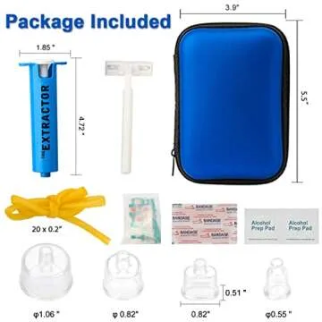 Snake Bite Kit, Bee Sting Kit, Emergency First Aid Supplies, Venom Extractor Suction Pump, Bite and Sting First Aid for Hiking, Backpacking and Camping. Includes Bonus CPR face Shield (Blue)