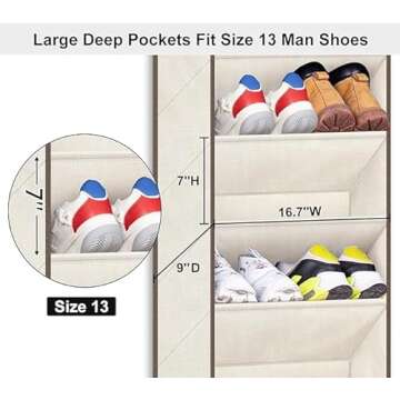 SLEEPING LAMB Over The Door Shoe Organizer for Closet with Large Deep Pockets, Narrow Shoe Rack for Door Hanging Boots Storage, Beige
