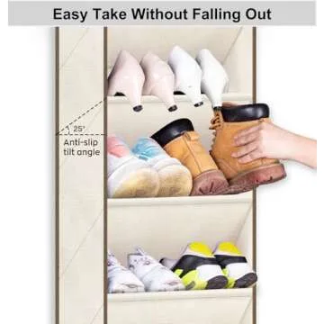 SLEEPING LAMB Over The Door Shoe Organizer for Closet with Large Deep Pockets, Narrow Shoe Rack for Door Hanging Boots Storage, Beige