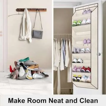 SLEEPING LAMB Over The Door Shoe Organizer for Closet with Large Deep Pockets, Narrow Shoe Rack for Door Hanging Boots Storage, Beige