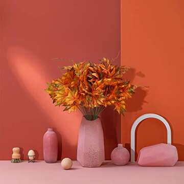 Fall Decor - 2Pcs Artificial Autumn Maple Leaves Stems for Elegant Home Decoration