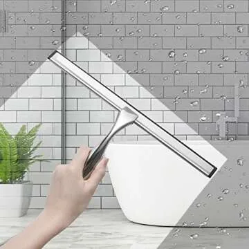 Simtive 12-Inch Shower Squeegee Set, Includes Shower Door Hook and Adhesive Hook, Squeegee for Shower Doors, Mirror and Window, Silver