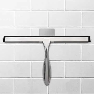 Simtive 12-Inch Shower Squeegee Set, Includes Shower Door Hook and Adhesive Hook, Squeegee for Shower Doors, Mirror and Window, Silver