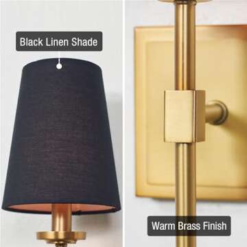 Kira Home Torche 20" Modern Wall Sconce/Wall Light + Black Linen Shade, Warm Brass Finish