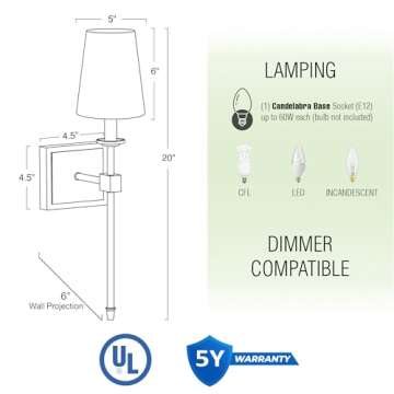 Kira Home Torche 20" Modern Wall Sconce/Wall Light + Black Linen Shade, Warm Brass Finish