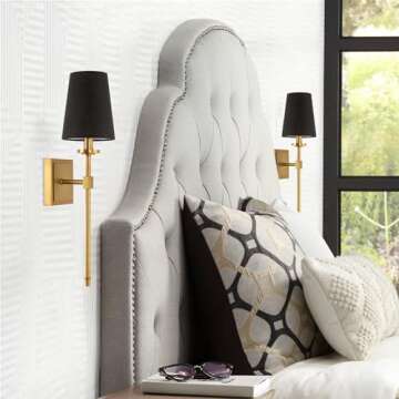 Kira Home Torche 20" Modern Wall Sconce/Wall Light + Black Linen Shade, Warm Brass Finish