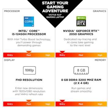 HP Victus 15.6" Laptop, FHD 144Hz Display, Intel Core i5-12450H, 8GB RAM, 512GB SSD, NVIDIA GeForce ...