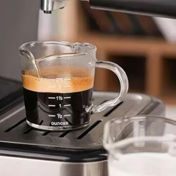 Espresso Shot Glass 3-Ounce Triple Pitcher Barista Double Spouts With Pouring Handle (2 Pack)