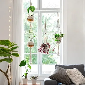 Mkono Boho Macrame Plant Hanger Set for Indoor Decor