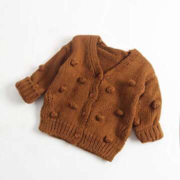 Lefyira Toddler Baby Girl Knit Cardigan Sweaters Open Front Pompom Knitwear Jacket Button Down Solid...