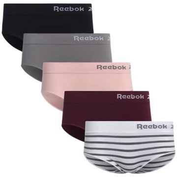Reebok Women's Hipster Panties - 5 Pack Breathable Stretch Performance Hipster Briefs - Seamless Und...