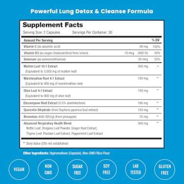 NutraChamps Lung Detox & Cleanse, Mullein Leaf Capsules, 15-in-1 Lung Health Formula for Respiratory...