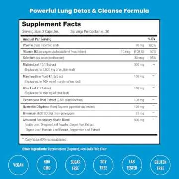 NutraChamps Lung Detox & Cleanse, Mullein Leaf Capsules, 15-in-1 Lung Health Formula for Respiratory...