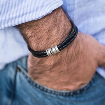 Yofair Custom Mens Braided Leather Bracelet for Fathers