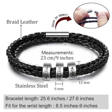 Yofair Custom Mens Braided Leather Bracelet for Fathers