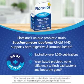 Florastor Probiotics for Digestive and Immune Health, 30 Capsules, Probiotics for Women & Men, Helps Flush Out Bad Bacteria, Boosts The Good with Our Unique Strain Saccharomyces Boulardii
