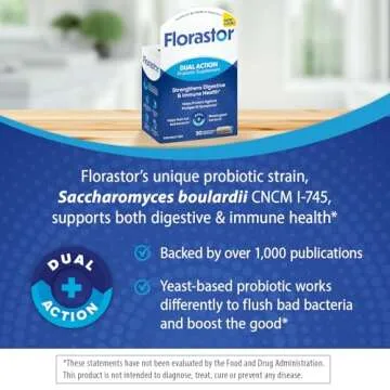 Florastor Probiotics for Digestive and Immune Health, 30 Capsules, Probiotics for Women & Men, Helps Flush Out Bad Bacteria, Boosts The Good with Our Unique Strain Saccharomyces Boulardii