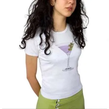 Women Y2K Short Sleeve Bow Graphic Print Crop Top