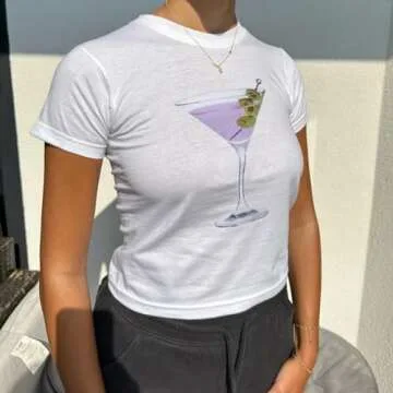 Women Y2K Short Sleeve Bow Graphic Print Crop Top