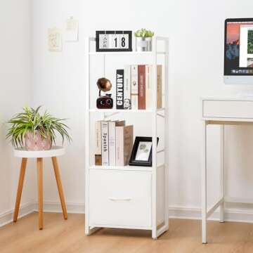 Yoobure Bookshelf, 4 Tier Book Shelf with Drawer, Small Bookcase Narrow Book Case, Industrial Booksh...