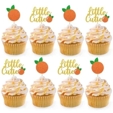 24pcs Little Cutie Baby Shower Decorations Orange Cupcake Toppers Glitter Cupcake Picks Clementine T...
