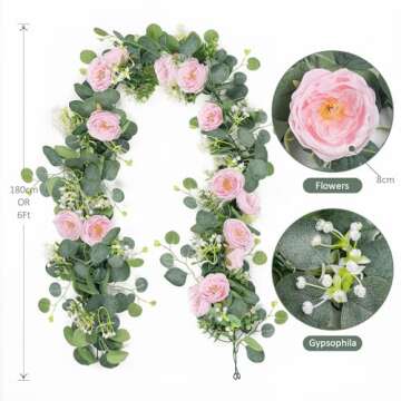 TOCHGREEN Eucalyptus Garland with Pink Roses for Weddings