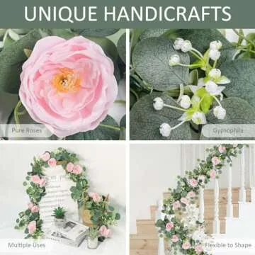 TOCHGREEN Eucalyptus Garland with Pink Roses for Weddings