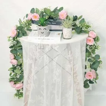 TOCHGREEN Eucalyptus Garland with Pink Roses for Weddings
