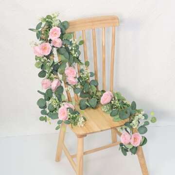 TOCHGREEN Eucalyptus Garland with Pink Roses for Weddings