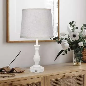 Farmhouse Table Lamp Touch Control 3-Way Dimmable Table Lamp, Modern Nightstand Lamp with 2 USB Port Bedside Desk Lamp with Fabric Shade for Living Room Bedroom Hotel (Pack 1-Off White)