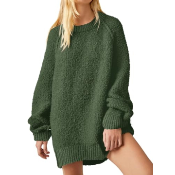 Saodimallsu Womens Oversized Sweater 2024 Fall Trendy Fuzzy Crew Neck Long Sleeve Casual Tunic Sweat...
