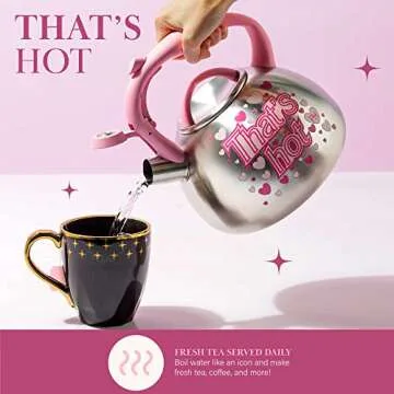 Paris Hilton Whistling Stovetop Tea Kettle, Stainless Steel with Color Changing "That's Hot" Heat Indicator Design, Soft Touch Handle, 2.5-Quart, Pink