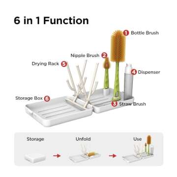 YOTIME Travel Bottle Brush, Travel Bottle Cleaner Kit with Foldable Bottle Drying Rack, for Visit Fr...