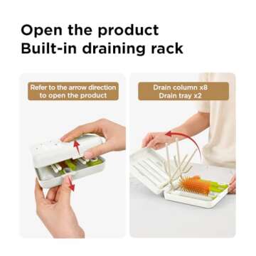 YOTIME Travel Bottle Brush, Travel Bottle Cleaner Kit with Foldable Bottle Drying Rack, for Visit Friends and Relations, Baby Travel Essentials, BPA Free, White