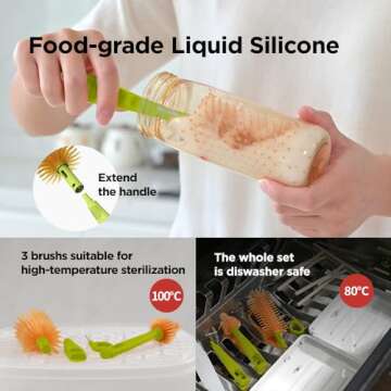 YOTIME Travel Bottle Brush, Travel Bottle Cleaner Kit with Foldable Bottle Drying Rack, for Visit Friends and Relations, Baby Travel Essentials, BPA Free, White