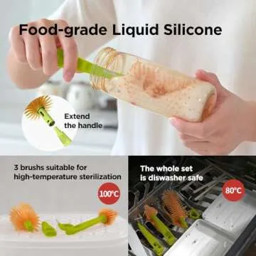 YOTIME Travel Bottle Brush, Travel Bottle Cleaner Kit with Foldable Bottle Drying Rack, for Visit Friends and Relations, Baby Travel Essentials, BPA Free, White