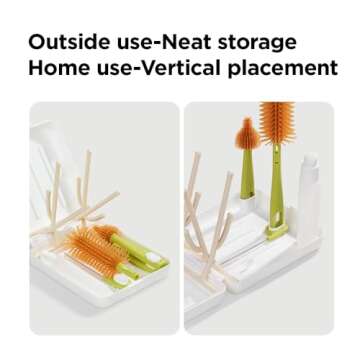 YOTIME Travel Bottle Brush, Travel Bottle Cleaner Kit with Foldable Bottle Drying Rack, for Visit Friends and Relations, Baby Travel Essentials, BPA Free, White