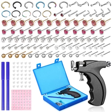 Chumia 157 Pcs Stainless Steel Body Ear Piercing Gun Tool Set, 6 Pairs Studs 98 Earrings 22 Nose Stu...