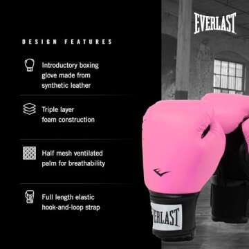 Everlast Prostyle 2 Boxing Gloves, Entry Level Training Gloves for Men and Women, Secure Fit Hook and Loop Closure & Ventilation, Heavy Bag & Speedbag Training 12 oz (Pink)