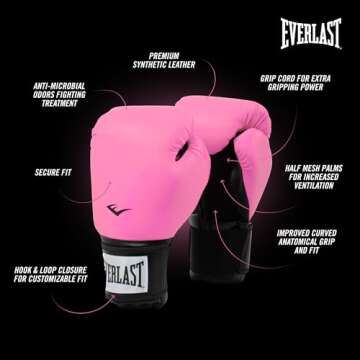 Everlast Prostyle 2 Boxing Gloves, Entry Level Training Gloves for Men and Women, Secure Fit Hook and Loop Closure & Ventilation, Heavy Bag & Speedbag Training 12 oz (Pink)