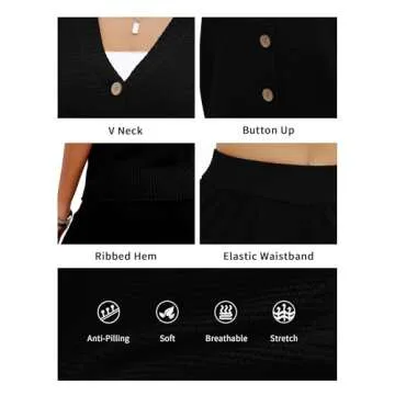 SuperPrity 2 Piece Sets for Women Summer Vacation Outfits Lounge Sets Matching Knit Sweatsuit Tracksuit Travel Trendy Clothes-XS,Black