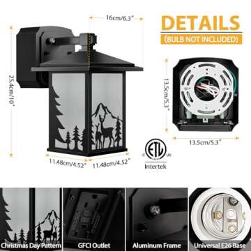 OYKYOHEI Porch Lights with GFCI Outlet, Dusk to Dawn Outdoor Light with Outlet, 3 Lighting Modes Wall Light Fixtures, Waterproof Aluminum Exterior Wall Lanterns Mount Sconces Outside for House Garage