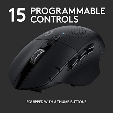 Logitech G604 LIGHTSPEED Gaming Mouse with 15 programmable controls, up to 240 hour battery life, dual wireless connectivity modes, hyper-fast scroll wheel - Black