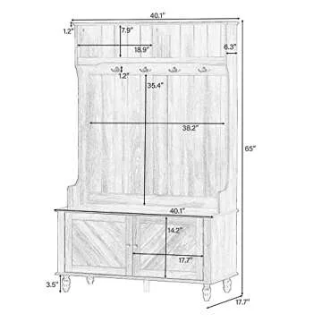 VilroCaz Modern Hall Tree with 4 Hooks, Wood Entryway Coat Hanger Built-in Storage Bench with Two Top Open Storage Shelves, Versatile 4-in-1 Entryway Coat Rack for Entrance Hallway (Tiger-2)