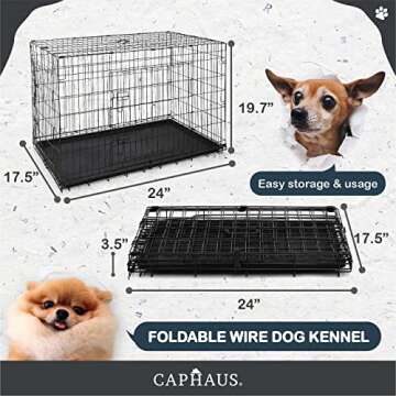 CAPHAUS Foldable Dog Crate Wire Metal Dog Kennel w/Leak-Proof Pan & Protecting Feet & Divider Panel,...