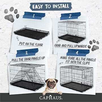 CAPHAUS Foldable Dog Crate Wire Metal Dog Kennel w/Leak-Proof Pan & Protecting Feet & Divider Panel, Single or Double Door, Small, Medium & Large Indoor Wire Cage, 24” w/Single Door